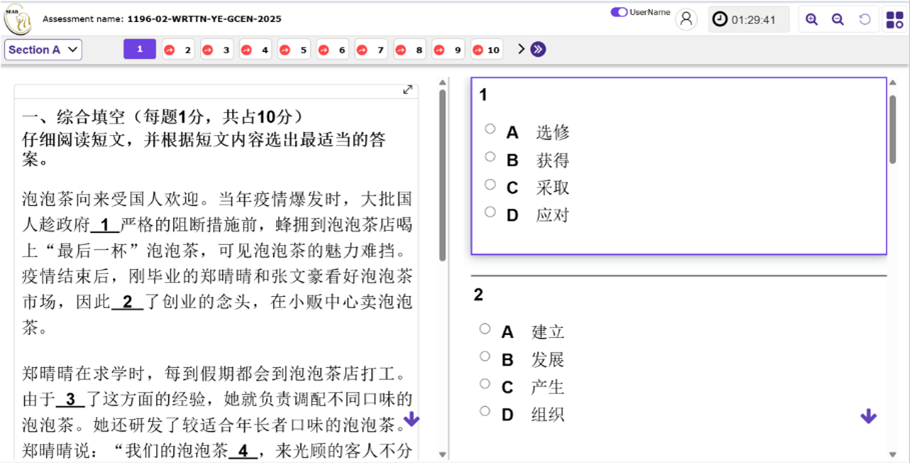 Chinese Language cloze passage